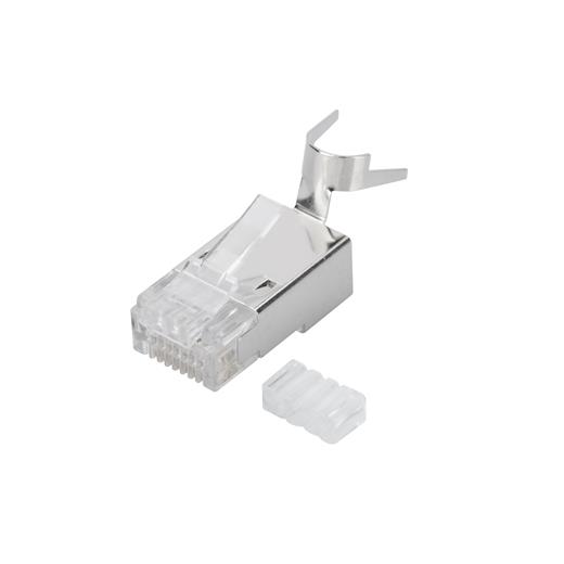 AK-219604 CAT 6A/CAT 7 Modüler Konnektör, 8P8C,  AWG 22 - 23 kablo için, kablo yük taşıyıcılı (insert load bar), kılavuz (guide plate) dahil