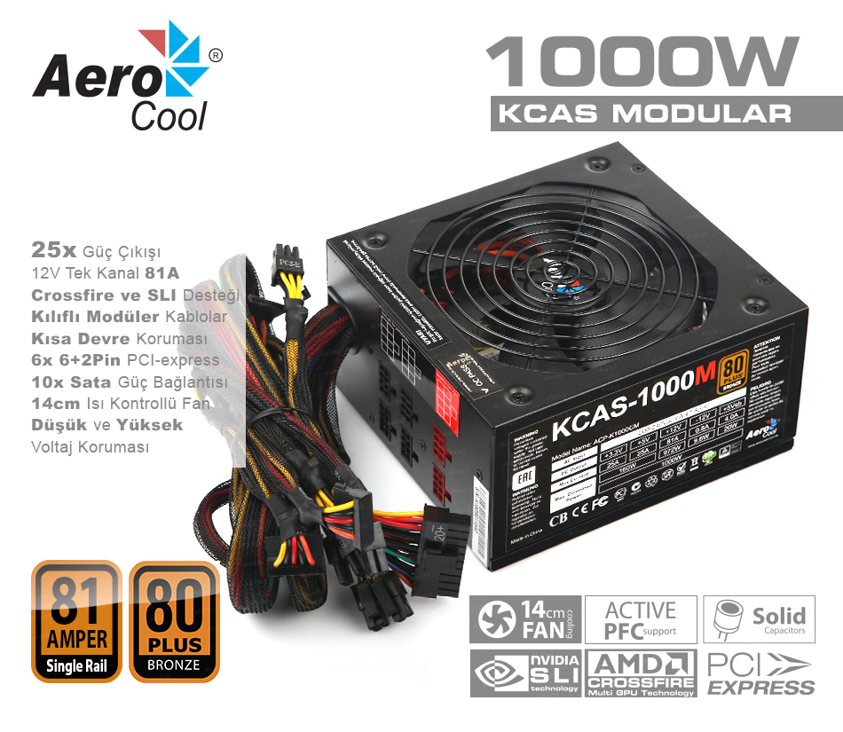 Aerocool Kcas 1000W 80+ Bronze Güç Kaynağı