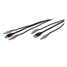 AK 82201 KVM Switch için Ses + USB Kablo Seti, 2 x 3,5 mm Erkek; USB A Erkek <-> 2 x 3,5 mm Erkek; USB B Erkek, siyah renk, 1,80 metre