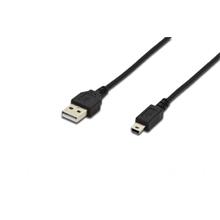 AK-300130-018-S USB 2.0 Bağlantı Kablosu, USB A Erkek - USB mini B (5 pin) Erkek, 1.8 metre, USB 2.0 uyumlu, UL, siyah renk