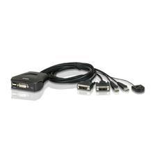 ATEN-CS22D 2 Port USB DVI KVM (Keyboard/Video Monitor/Mouse) Switch, Masaüstü Tip, KVM bağlantı kablosu ürüne gömülüdür