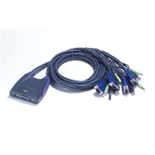 ATEN-CS64US 4 portlu USB KVM (Keyboard/Video Monitor/Mouse) Switch, Hoparlör bağlantısı mevcut, Masaüstü Tip, KVM bağlantı kablosu ürüne gömülüdür