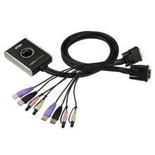 ATEN-CS682 2 Port USB 2.0 DVI KVMP™ (Keyboard/Video Monitor/Mouse) Periferi Switch, Hoparlör ve Mikrofon bağlantısı mevcut, Masaüstü Tip, KVM bağlantı kablosu ürüne gömülüdür, Remote Port Selector ile birlikte