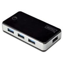 DA-70231 Digitus 4 Port USB 3.0 Hub, siyah/gümüş renk, plastik, güç adaptörlü