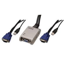 DS-11200 Digitus 2 portlu USB Mini KVM (Keyboard/Video Monitor/Mouse) Switch, Masaüstü Tip, mouse ile geçiş özelliği, KVM bağlantı kablosu ürün berabe