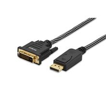 ED-84502 ednet DisplayPort <-> DVI Kablosu, DP Erkek - DVI (24+1) Erkek, 2 metre, kilit mekanizmalı, AWG28, 2x zırhlı, DP 1.1 uyumlu, UL, altın kaplama, pamuk örgü kablo kılıfı, gümüş/siyah renk