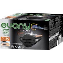 Evony 50Li Siyah Yumuşak Elastikli 3 Katlı Meltbolwn Cerrahi Maske