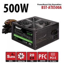 PowerBoost BST-ATX500A "STALLION WHITE" 500w 80+ 12cm Siyah fanlı ATX PSU Power kablo BST-ATX500A