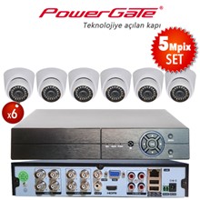 Powergate NEON-6D-K01 5MP 6 Kameralı Set. NEON-K01 6 Adet Dome Flash-B08 5MP 8 Kanal Dvr