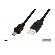 AK-300108-030-S USB 2.0 Bağlantı Kablosu, USB A Erkek - USB mini B (5 pin) Erkek, 3 metre, AWG 28, USB 2.0 uyumlu, UL, siyah renk
