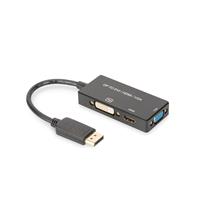AK-340418-002-S DisplayPort Çeviricisi/3 in 1 Multi-Media KablosuKablolu, 0.20 metreDP Erkek - Hdmi Dişi + Dvi Dişi + VGA DişiSiyah renk, altın kaplama