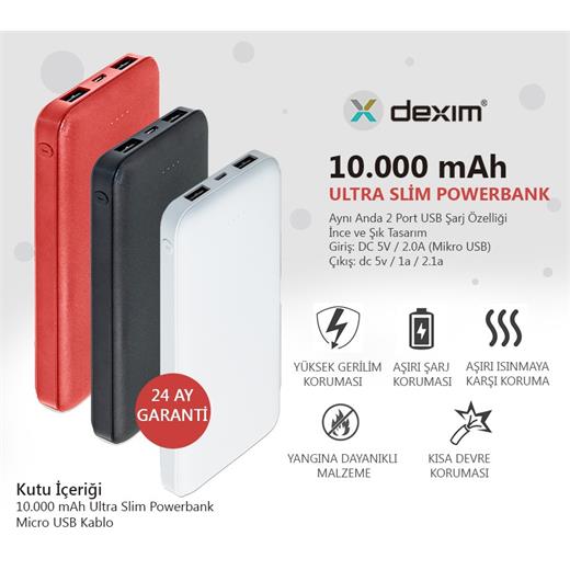 Dexım 10.000 mah Ultra Slim Powerbank Kırmızı