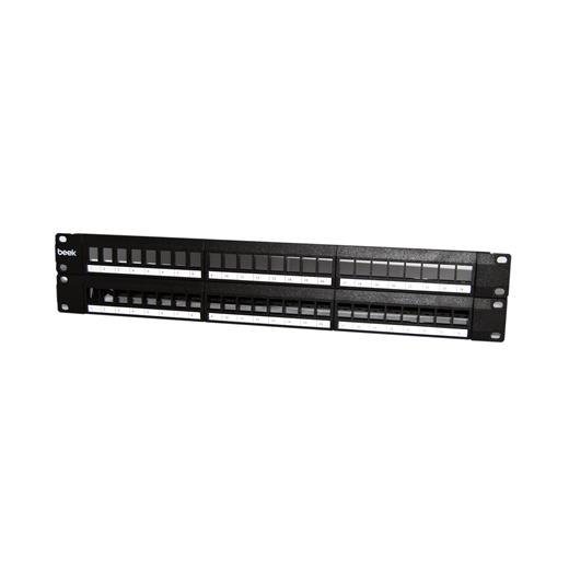 BN-PP-M48S Beek 48 Port Modüler Boş Patch Panel, Zırhlı/Ekranlı (Shielded), Arkadan Kablo Düzenleyicisi ile birlikte, 2U Yüksekliğinde, Siyah Renk, Metal