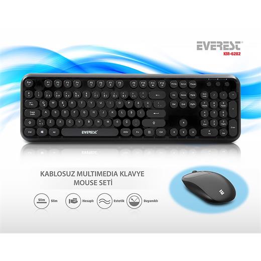 Everest Km-6282-S Kablosuz Q Multimedya Siyah Klavye Mouse Set
