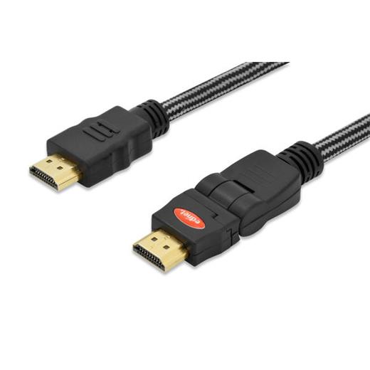ED-84493 ednet Hdmi High Speed with Ethernet Bağlantı Kablosu (Hdmi 1.4), 2160p, 4K, Döner Başlığa Sahip, Hdmi Tip A Erkek - Hdmi Tip A Erkek, 2 metre, CU, AWG30, 2x zırhlı, UL, altın kaplama, pamuk örgü kablo kılıfı, gümüş/siyah renk