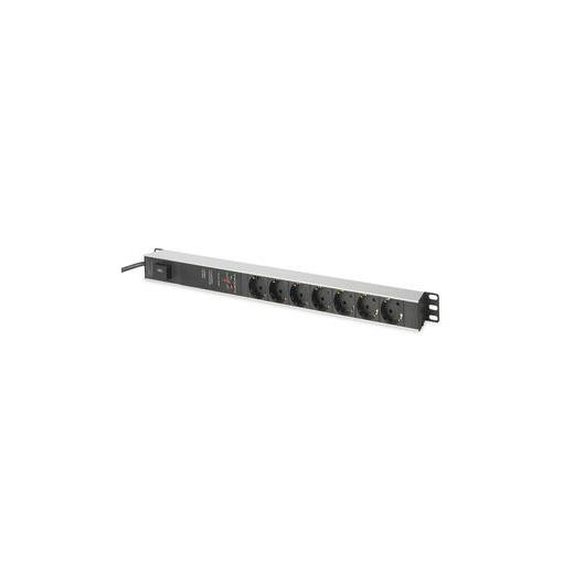 DN-95412 Digitus 1U Alüminyum PDU/Power Distribution Unit (Elektrik Güç Dağıtım Ünitesi), Kabin Tipi, 16A, 4000W, 250VAC 50/60Hz, 7 x CEE 7/7 priz, 2 metre kablolu