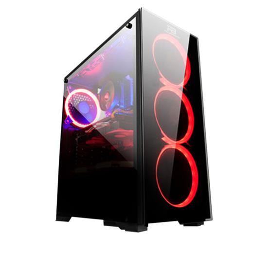 PowerBoost VK-G3902S USB3.0 Full Siyah Tempered Glass Halo Rainbow RGB Fan kasa (PSU Yok) VK-G3902S