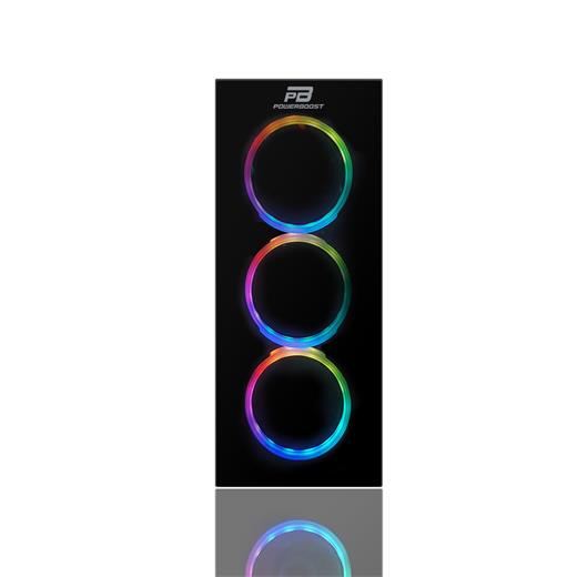 PowerBoost VK-G3902S USB3.0 Full Siyah Tempered Glass Halo Rainbow RGB Fan kasa (PSU Yok) VK-G3902S