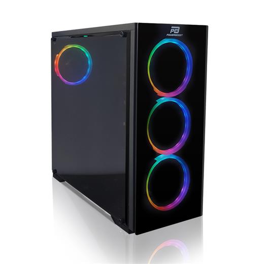 PowerBoost VK-G3902S USB3.0 Full Siyah Tempered Glass Halo Rainbow RGB Fan kasa (PSU Yok) VK-G3902S