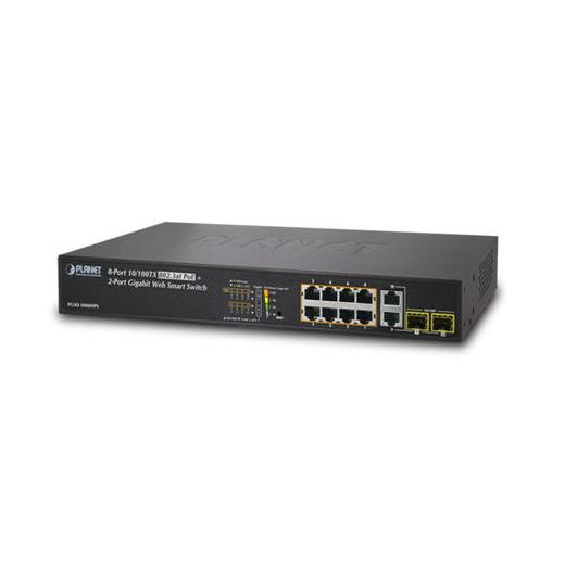 PL-FGSD-1008HPS Fast Ethernet PoE Websmart Switch 8-Port 10/100TX 802.3at/af PoE+  (Per port 30.8 watt) (PoE Güç Bütçesi maks. 125 Watt) 2-port 10/100/1000BASE 2-Port Gigabit TP/SFP Paylaşımlı, Port-9 ve Port 10