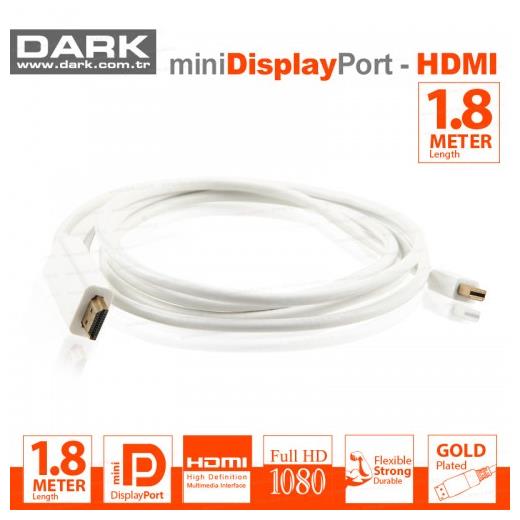 Dark 1.8 Metre Mini Displayport - Hdmi Kablo (Altın Uçlu 2160P) DK-CB-MDPXHDMIL184K
