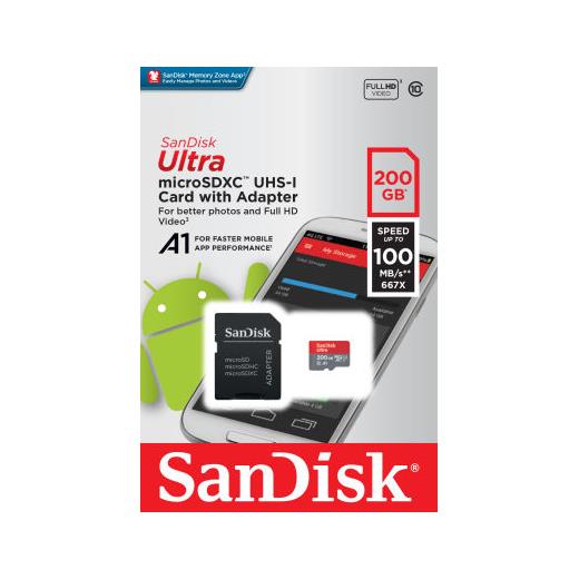 Sandisk 200 MICRO SD ANDROID SDSQUAR-200G-GN6MA ADP 98MB/s