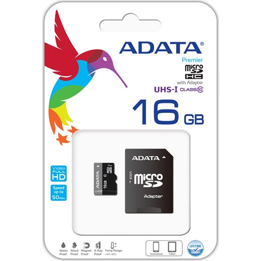 Adata 16GB MicroSD KART 50/10MB/s Class10-AUSDH16GUICL10-RA1