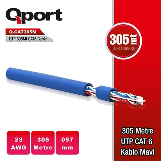 Qport Q-Cat6M 305M Utp Cat6 23 Awg 0.57Mm Mavı