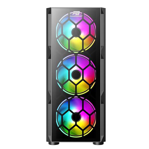 PowerBoost VK-D502T 650w 80+ USB 3.0 ATX Tempered Glass Single Ring Rainbow fan siyah Kasa VK-D502T