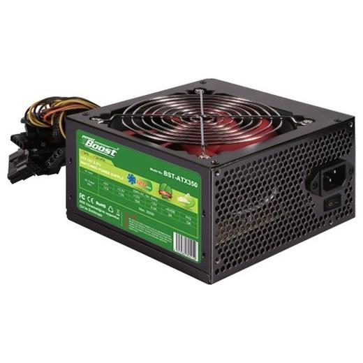 PowerBoost BST-ATX350R 350w, PPFC 12cm Kırmızı Fanlı ATX PSU Power kablo (Retail Box) BST-ATX350R