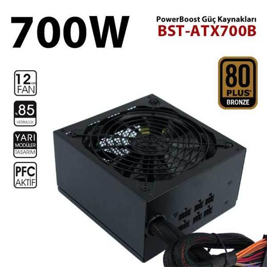 PowerBoost BST-ATX700B STALLION 700w 80+ BRONZE Semi Modüler 12cm Fanlı ATX PSU BST-ATX700B