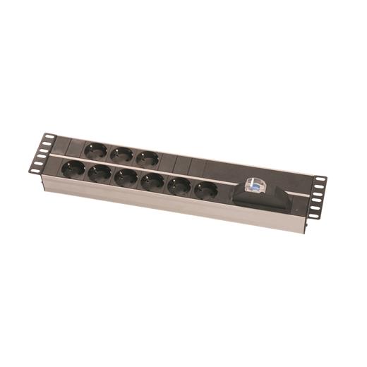 Zeytek ZE-STD-TS09-AL 2U, 9.lu grup priz, 19”, Aluminyum profil gövdeli, 1x16A sigorta korumalı, 9xDIN49440 schuko tip,16A  250V Ac, 3,5 kW, 3x1,5mm2, 2m kablolu, DIN 49441 fişli
