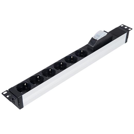 Lande LN-PRZ-AMP-1U6P-IE Aksesuar 6xIEC 320 C13 Soket li PDU Ampermetre Göstergeli, 19” 1U, aluminyum Profil Gövdeli, 1x16A MCB, 4000 Watt, 250V AC,  3x2.5mm2, 3m kablolu IEC60309 fişli (16A 2P+E), CE onaylı