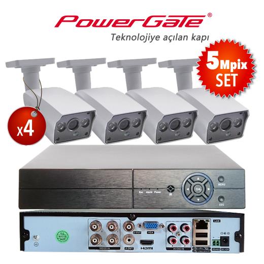 Powergate NEON-4B-K10 5MP 4 Kameralı Set. NEON-K10 4 Adet Bullet Kamera Flash-B04 5MP 4Kanal Dvr