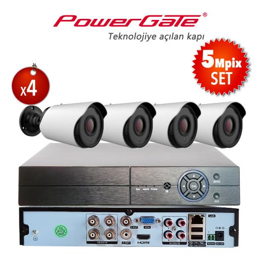 Powergate NEON-4B-K12 5MP 4 Kameralı Set. NEON-K12 4Adet Bullet Kamera Flash-B04 5MP 4Kanal Dvr