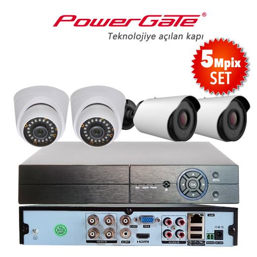 Powergate NEON-4DB-K12 5MP 4 Kameralı Set. NEON-K01 2 Adet Dome Neon-K12 2 Adet Bullet Kamera Flash-B04 5MP 4 Kanal Dvr