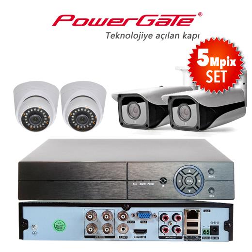 Powergate NEON-4DB-K20 5MP 4 Kameralı Set. Neon-K01 2 Adet Dome Neon-K20 2Adet Bullet Kamera Flash-B04 5MP 4 Kanal Dvr