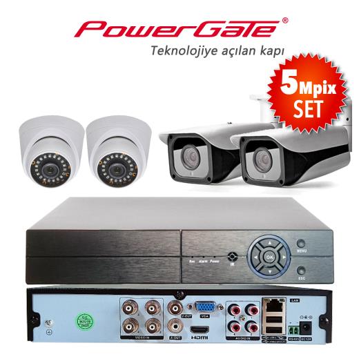 Powergate NEON-4DB-K30 5MP 4 Kameralı Set. Neon-K01 2 Adet Dome Neon-K30 2 Adet Verifocal Bullet Kamera Flash-B04 5MP 4 Kanal Dvr