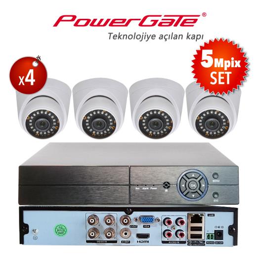 Powergate NEON-4D-K01 5MP 4 Kameralı Set. NEON-K01 4 Adet Dome Kamera Flash-B04 5Mpix 4 Kanal Dvr
