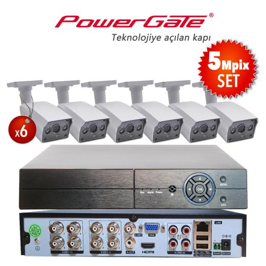 Powergate NEON-6B-K10 5MP 6 Kameralı Set. NEON-K10 6Adet Bullet Kamera Flash-B08 5MP 8Kanal Dvr