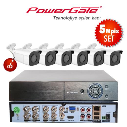 Powergate NEON-6B-K11 5MP 6 Kameralı Set. NEON-K11 6 Adet Bullet Kamera Flash-B08 5MP 8Kanal Dvr