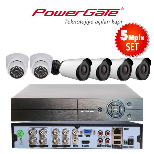 Powergate NEON-6DB-K12 5MP 6 Kameralı Set. NEON-K01 2 Adet Dome NEON-K12 4 Adet Bullet Kamera Flash-B08 5MP 8 Kanal Dvr
