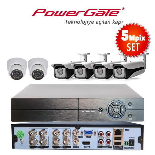 Powergate NEON-6DB-K20 5MP 6 Kameralı Set. NEON-K01 2 Adet Dome NEON-K20 4 Adet Bullet Kamera Flash-B08 5MP 8 Kanal Dvr