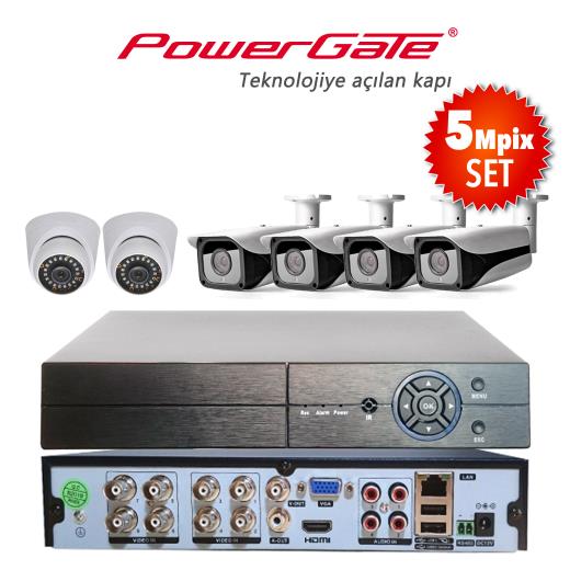 Powergate NEON-6DB-K30 5MP 6 Kameralı Set. NEON-K01 2 Adet Dome NEON-K30 4 Adet Verifocal Bullet Kamera Flash-B08 5 MP 8 Kanal Dvr