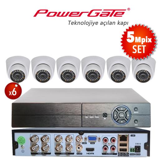 Powergate NEON-6D-K01 5MP 6 Kameralı Set. NEON-K01 6 Adet Dome Flash-B08 5MP 8 Kanal Dvr