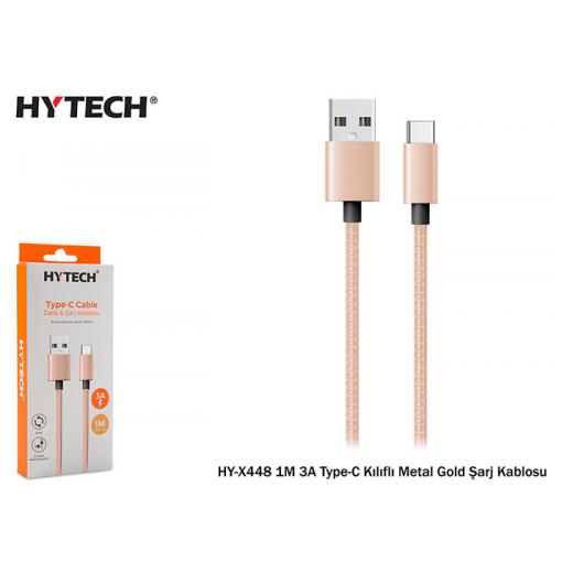 Hytech Hy-X448 1M 3A Type-C Kılıflı Metal Gold Şarj Kablosu