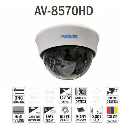 Avenir AV-8570HD 800TVL 4MM-9MM Sony 24 IR Led IR Led Analog Plastik Kasa Dome Kamera