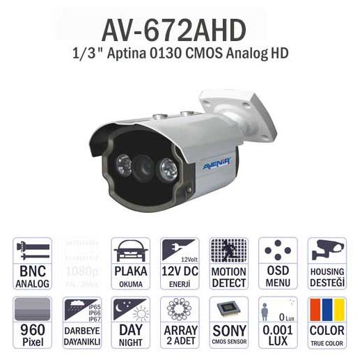 Avenir AV-672AHD 1.3Mp 3.6Mm Sony 960P 2 Atom Led Ahd Ayaklı Gece Görüşlü Kamera