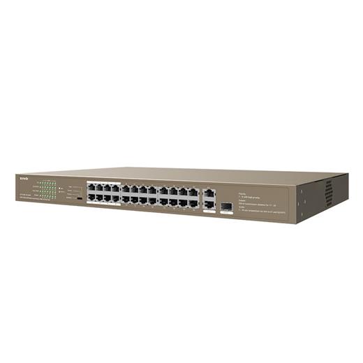 TENDA 24port 250w FULL PoE TEF1126P-24-250W 10/100/ 2x1000 1X SFP Yönetilemez Switch RackMount