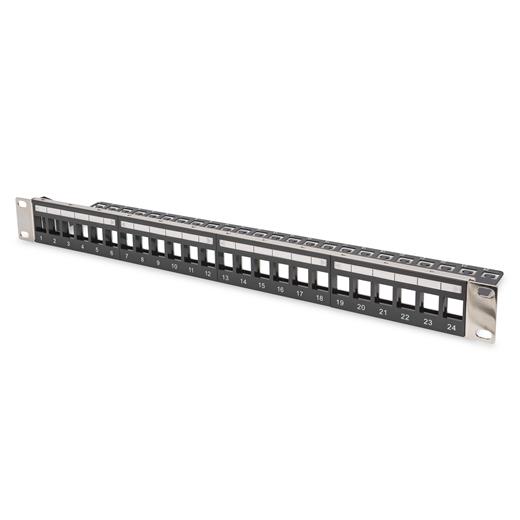 Dn-91411-Lf Digitus Modüler Patch Panel, Zırhlı, 24-Port Boş, 1U, Kabinete Monte Edilebilir, Şeffaf Etiket Alanına Sahip, Siyah Renk≪Br≫Digitus Modular Patch Panel, Shielded, 24-Port Blank, 1U, Rack Mount, Transp. Label Field, Black